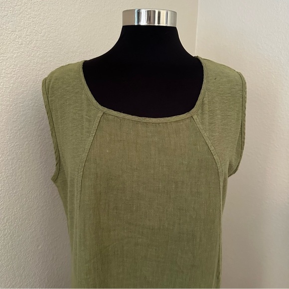 Cut Loose Linen Blend Mixed Media Lagenlook Army Green Midi Dress Size L - Picture 3 of 13
